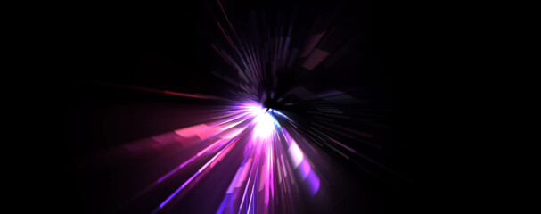 Futuristic lens flare. Light explosion star with glowing particles and lines. Beautiful abstract rays background.