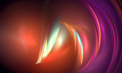 Abstract vivid composition in multicolored technique. Digital art. Bright purple, red and green shapes in dynamic motion 
retreat into perspective of darkness. Great as screen, banner or template.