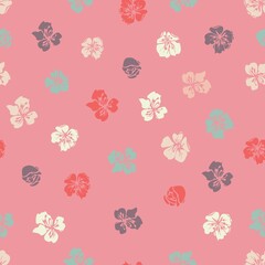 Small colorful flowers on a pink background seamless pattern. Brand identity, original textiles, stationery, wrapping paper, and wallpapers.
Vector illustration. Floral simple minimalistic design