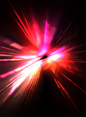 Futuristic lens flare. Light explosion star with glowing particles and lines. Beautiful abstract rays background.