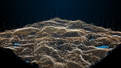 Concept of Digital user interface, Dynamic futuristic and digital procedural landscape, Use it for Future technology, science ,business or any other concept.4k High Quality, 3D render.