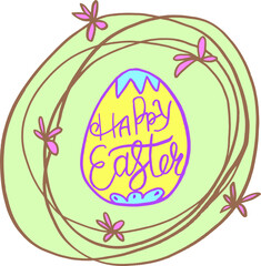 vector set Happy Easter. Wreath with flowers and painted egg
