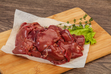 Raw chicken liver over board
