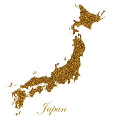 Fototapeta premium Map of Japan. Silhouette with golden glitter texture
