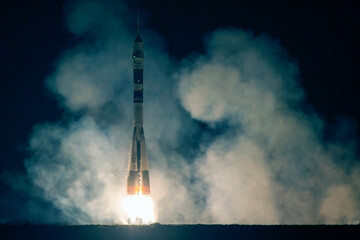 The launch of the space shuttle. With fire and smoke. Elements of this image were furnished by NASA