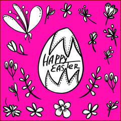 vector set Happy easter egg and flowers with herbs