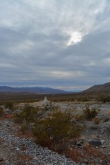 road trip over loose gravel on Big Pine road at the northern end of the Death Valley National Park in December California