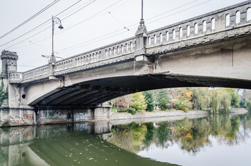 Timisoara, Romania - October 29, 2016: The bridge that connects the two banks of the river Begej, Timisoara, Romania 