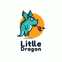 Vector Logo Illustration Little Dragon Simple Mascot Style.