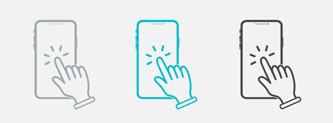 Mobile phone touch screen icon. Line, glyph and filled outline colorful version, Smartphone touchscreen tap outline and filled vector sign. Symbol, logo illustration. Different style icons set