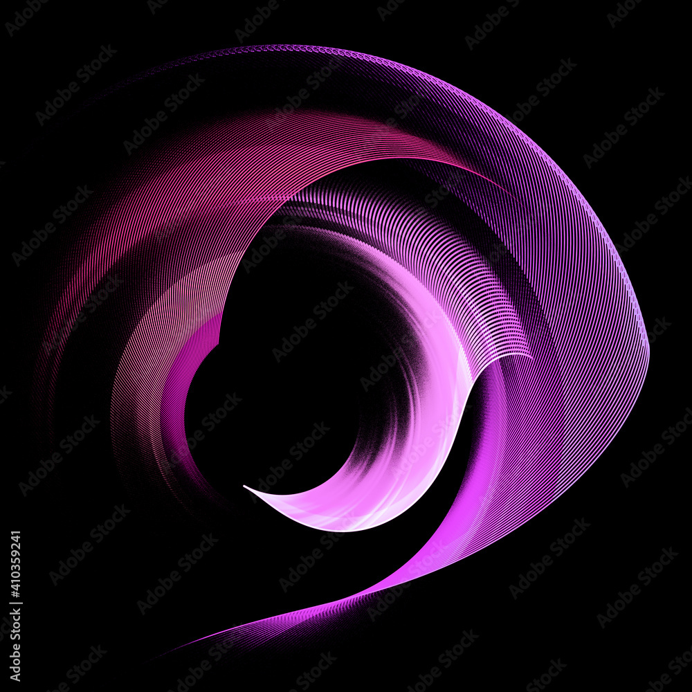 Poster the magenta wavy planes look like petals, creating a circular frame and rotating against a black bac
