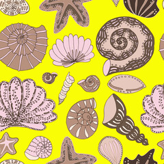vector seamless pattern seashells and stars