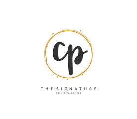 CP Initial letter handwriting and signature logo. A concept handwriting initial logo with template element.