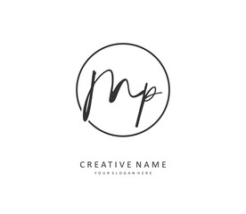 MP Initial letter handwriting and signature logo. A concept handwriting initial logo with template element.