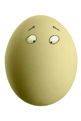 Large picture of an colored easter egg with drawn eyes on a white background.