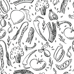 vector seamless vegetable pattern with seeds and herbs