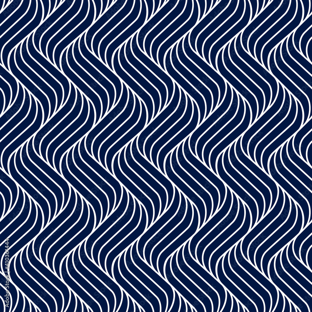 Poster seamless pattern geometric line. blue background wavy stripe. modern waves texture. repeated swirl. 
