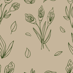 vector seamless pattern contour flowers on colored background