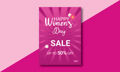 Sales Flyer for the International Happy Women's Day. Flyer, newsletter, brochures, postcards, tickets, advertisements, banners. 