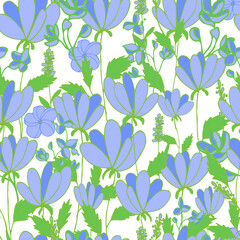 vector seamless pattern flowers and leaves on background