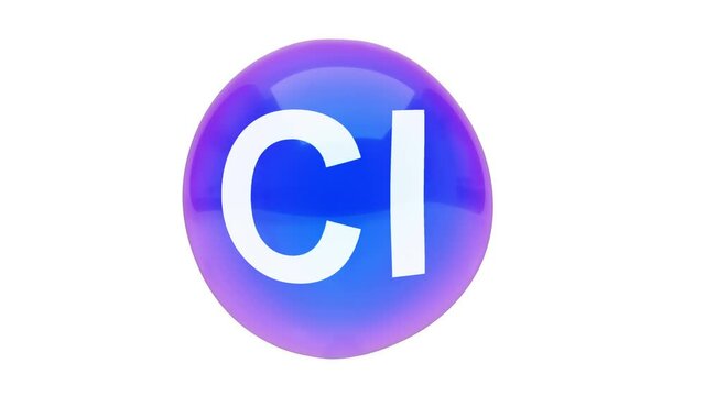 3D animation of a bubble sphere mineral Cl floating on a white background with alpha layer