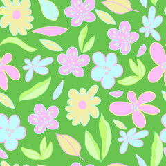 vector seamless pattern flowers, leaves and bows of pastel colors