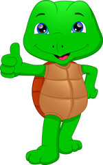 cute green turtle cartoon thumb up