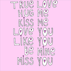 vector isolated set of love phrases in english