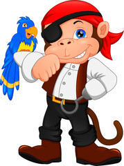 Naklejka premium cartoon pirate monkey with a bird