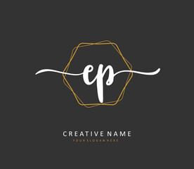 EP Initial letter handwriting and signature logo. A concept handwriting initial logo with template element.