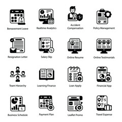 
Pack of Documents and Finance Glyph Icons 
