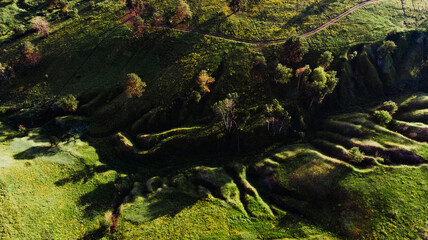 Nice view from the drone to the hills and wheat fields.