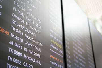 Airport board of departures in Istanbul