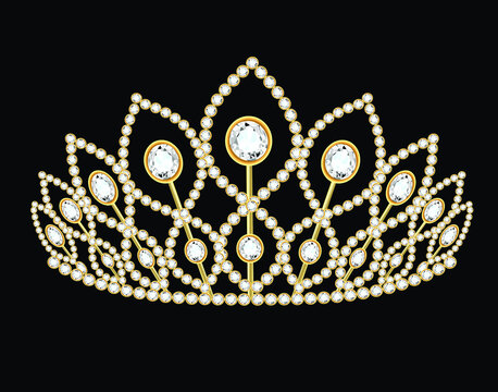 illustration women's gold diadem tiara with precious stones