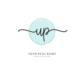 UP Initial letter handwriting and signature logo. A concept handwriting initial logo with template element.