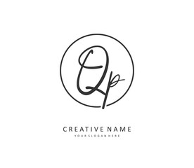 QP Initial letter handwriting and signature logo. A concept handwriting initial logo with template element.