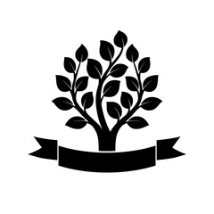 Tree with banner icon design isolated on white background