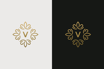 Letter V Monogram design elements, graceful template. Elegant line art logo design. Retro Vintage Insignia or Logotype.