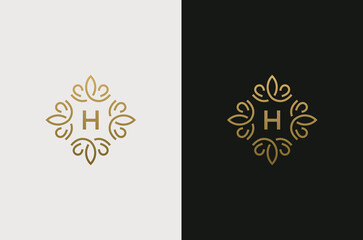 Letter H Monogram design elements, graceful template. Elegant line art logo design. Retro Vintage Insignia or Logotype.