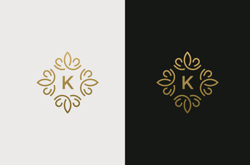 Letter K Monogram design elements, graceful template. Elegant line art logo design. Retro Vintage Insignia or Logotype.
