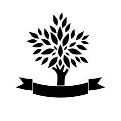 Tree with banner icon design isolated on white background
