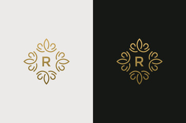 Letter R Monogram design elements, graceful template. Elegant line art logo design. Retro Vintage Insignia or Logotype. - obrazy, fototapety, plakaty