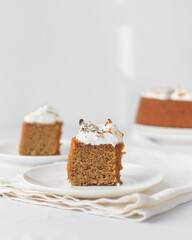 Sliced homemade bundt cake with a toasted meringue topping