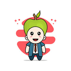 Cute businessman character wearing apple costume.