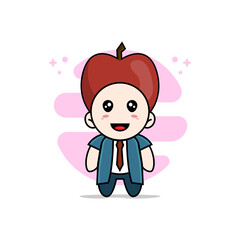 Cute businessman character wearing apple costume.
