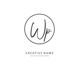 WP Initial letter handwriting and signature logo. A concept handwriting initial logo with template element.