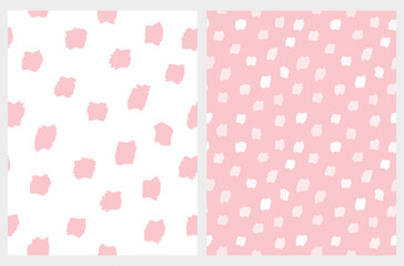 Simple Geoetric Seamless Vector Patterns. Hand Drawn Irregular Posts Isolated on a Pastel Pink and White Background. Abstract Doodle Print. Freehand Scribbles Repeateable Desing.