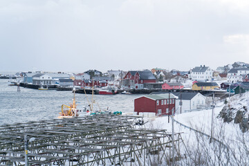 Fototapeta na wymiar Beautiful northern Scandinavian Lofoten in winter