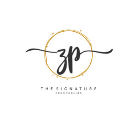ZP Initial letter handwriting and signature logo. A concept handwriting initial logo with template element.
