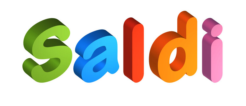 saldi, italian word for discounts, 3d rendering of creative alphabet